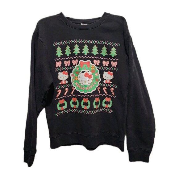 Hello Kitty Christmas Sweatshirt Adult Medium Holiday Sanrio Black Pink - Picture 1 of 4